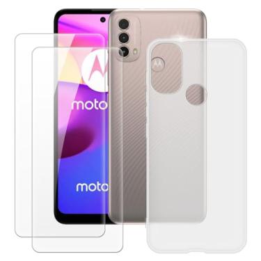Imagem de MILEGOO Capa para Motorola Moto E40 + 2 peças protetoras de tela de vidro temperado, capa de TPU de silicone macio à prova de choque para Motorola Moto E30 (6,5 polegadas) branca