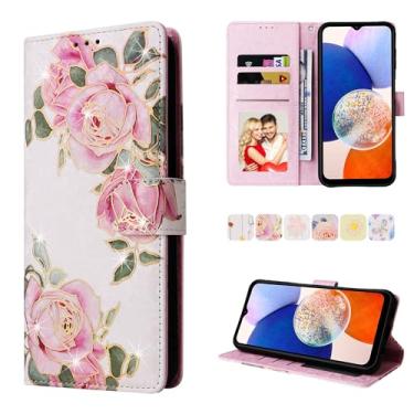 Imagem de Capa para Samsung Galaxy A15 5G, capa carteira com alça de pulso, capa flip magnética de couro com 3 cartões e 1 compartimento para dinheiro, capa de telefone com suporte com bloqueio de RFID para