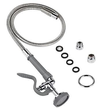 Imagem de Válvula de pulverização com mangueira de pré-enxágue, mangueira comercial de aço inoxidável flexível de 152 cm com pulverizador de alta pressão de 1,42 GPM, kit de substituição para torneira de pia de
