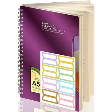 Imagem de CAGIE Caderno espiral, pautado, 13 x 17 cm, 80 folhas pautadas para faculdade, 80 mm, caderno espiral A5 capa dura para estudo escolar e notas com adesivos multicoloridos, roxo