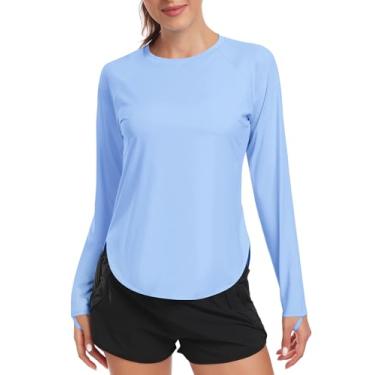 Imagem de addigi Camisa de sol feminina FPS 50+ manga comprida para treino, corrida, caminhada, proteção UV, roupas de secagem rápida ao ar livre, A_Azul-celeste, M
