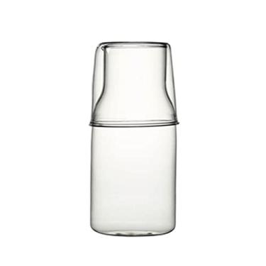 Imagem de Sappiedear Conjunto de jarra de água de vidro de cabeceira com copo, jarra de vidro com tampa, copos de enxaguante bucal para quarto, banheiro, suco de vinho, 540 ml (transparente)