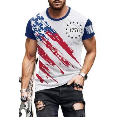 Imagem de Camiseta masculina envelhecida 1776 4th of July Shirt Tops bandeira americana patriótica manga curta Independence Day Shirt, Branco - Bandeira de 1776 e mangas raglan, P