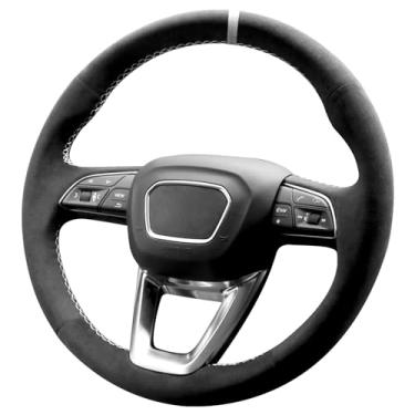 Imagem de Alfanxi Costura manual para volante de carro Alcantara para Audi A5/Q3/Q5/Q5 e/Q7/Q8/RS 5/RS Q8/S3/S4/S5/SQ5/SQ7/SQ8 com pás de câmbio (faixa branca)