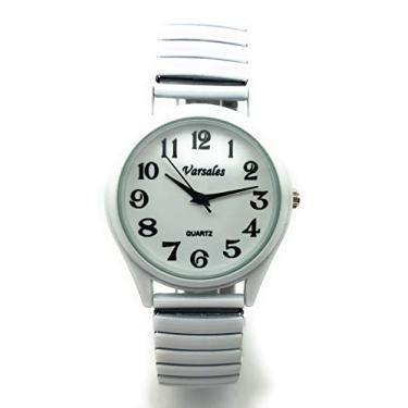 Imagem de Varsales Relógio feminino masculino de fácil leitura, mostrador branco, números pretos, casual, pulseira elástica (branco)