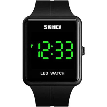Imagem de Gosasa Relógio de pulso clássico, quadrado, unissex, feminino, digital, multifunções, uso externo, casual, contagem regressiva, 50 m, à prova d'água, com luz de LED, 1541-Preto, Digital