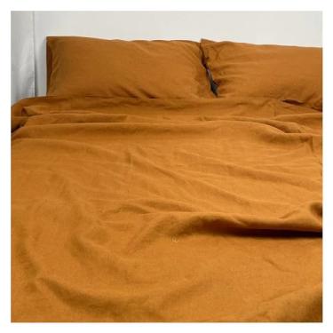 Imagem de Jogo de cama 100% linho, 4 peças, 1 lençol de cima, 1 lençol com elástico alto, 2 fronhas, jogo de cama de linho (caramelo solteiro 3 peças)