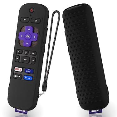 Imagem de Capa de silicone para controle remoto Roku Voice TV RCAL7R/Roku Express/Roku Streaming Stick TV Remote Capa protetora de silicone para controle remoto Roku TV com cordão (preto)