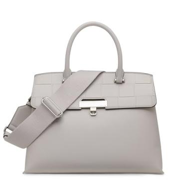 Imagem de Calvin Klein Bolsa feminina Becky Turn Lock – 2 em 1, couro vegano, 3 bolsos, Tecido cinza pomba, One Size