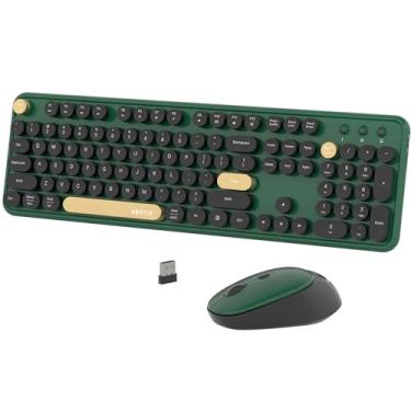 Imagem de Combos coloridos de teclado de computador sem fio, teclas redondas UBOTIE policromáticas, retrô, 2,4 GHz, conexão de radiofrequência com mouse óptico (verde-preto)