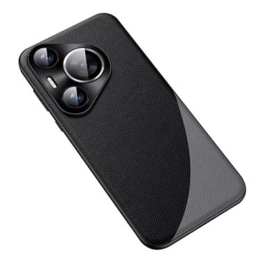 Imagem de POYUFRG Capa fina preta, 70 Pro, para Huawei Pura 70 Ultra/70 Pro/70 Pro+/70, capa de proteção de lente de metal, capa de couro durável à prova de choque