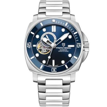 Imagem de LACZ DENTON Pagani Design 1736 Relógios automáticos masculinos turbilhões modernos relógios de pulso mecânicos com mostrador esqueleto, mostrador analógico, digital, pulseira de couro casual, Aço