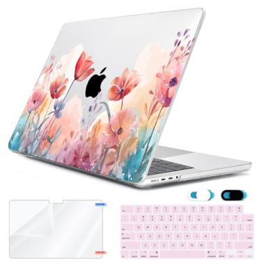Imagem de HOHAIYOO Compatível com MacBook Pro 16 polegadas 2024 2023 2022 2021 versão M3 A2991 M2 A2780 M1 A2485 Pro Max, capa de plástico rígido + capa de teclado + protetor de tela + capa de webcam, floral de
