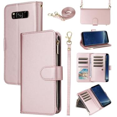 Imagem de Furill Capa carteira para Samsung Galaxy S8 Plus com alça de pulso, alça de ombro transversal, bolsa com zíper, 11+ compartimentos para cartões, capa protetora para celular S8plus S 8 8plus 8S Edge