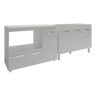 Imagem de Mobília Decor, Gabinete Cozinha Armário Balcão de Pia 120 cm Aline e Balcão para Microondas e Forno Elétrico Lilian Branco