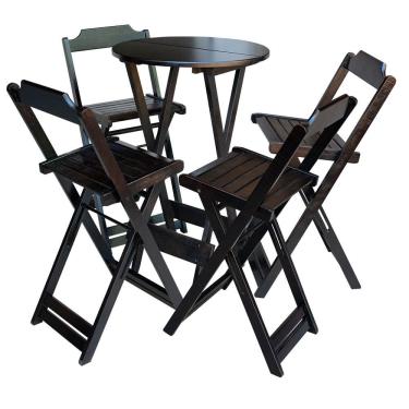 Imagem de Jogo de Mesa Bistrô de Madeira com 4 Cadeiras Dobravel Ideal para Bar e Restaurante Tabaco