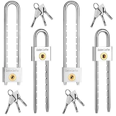 Imagem de Photect 4 cadeados longos com chave, cadeado impermeável de 5 cm de largura, cadeado de latão sólido removível, comprimento ajustável, cadeados com chave de segurança para uso externo, segurança,