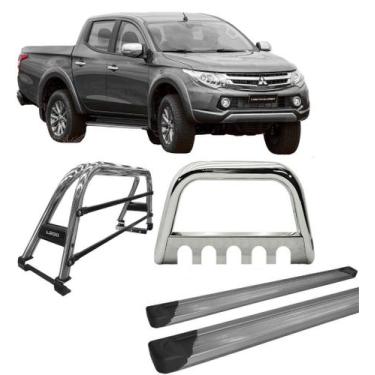 Imagem de Kit Quebra Mato Estribo Santo Antônio Duplo 20 L200 Cromado - HOZZ