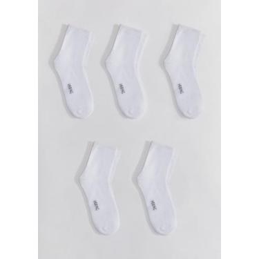 Imagem de Kit 5 Pares De Meias Unissex Cano Médio - Hering, P, Branco