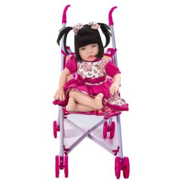 Imagem de Bebe Reborn Baby Kiss Pano Menina Morena + Carrinho Bebê - Sid Nyl