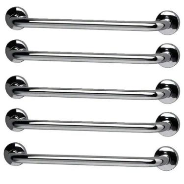 Imagem de Barra Alça Apoio Kit 5 Uni Aço Inox 40Cm Suporte Anti Queda Acidentes 