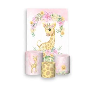 Imagem de Painel De Festa Vertical 1,50 x 2,20 + Trio De Capas Cilindro - Girafa