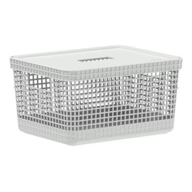 Imagem de Caixa Cesto Organizador Grande Grid Com Tampa 8 Litros - Ou, Branco