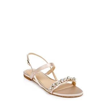 Imagem de Jewel Badgley Mischka Sandália plana Osmond Crystal, Champagne Satin, 35
