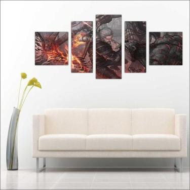 Imagem de Quadro Decorativo Game The Witcher Mosaico 5 Peças Salas Quartos TT1 -