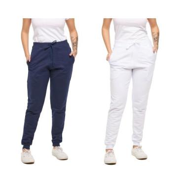 Imagem de Kit com 02 calças moletom plus size feminina jogger slim fit básica li