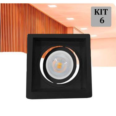 Imagem de Kit 6 Spot Embutir PAR20 Recuado Quadrado Preto + Lamp BF - Decorium