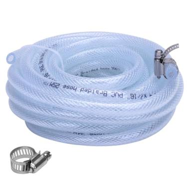 Imagem de DERPIPE Tubo de PVC trançado macio - Mangueira de vinil reforçada de alta pressão para água, óleo com 2 peças de braçadeiras de mangueira (25 pés)