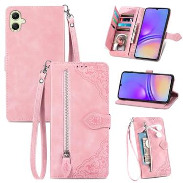 Imagem de Monwutong Capa carteira com design de armazenamento com zíper para Samsung Galaxy A05 (não serve para A05S), capa de couro PU com toque agradável à pele, fecho magnético e compartimentos para cartões