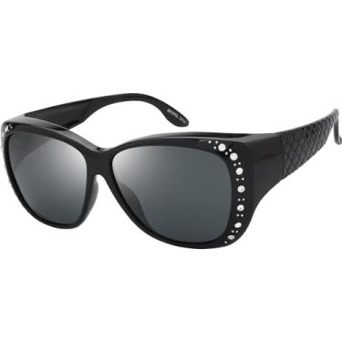 Imagem de The Fresh Fit Over Glasses Óculos de sol polarizados com strass FR1F5610 - Estojo de couro para óculos, F5610p03 preto, cinza, Medium