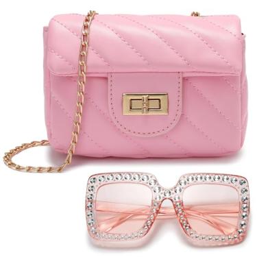 Imagem de Suerico Bolsa infantil para meninas, bolsa de ombro infantil, bolsa tiracolo de princesa, bolsa feminina com óculos de sol, Rosa A, 5.5" (L) x 2.7" (W) x 4.7" (H)