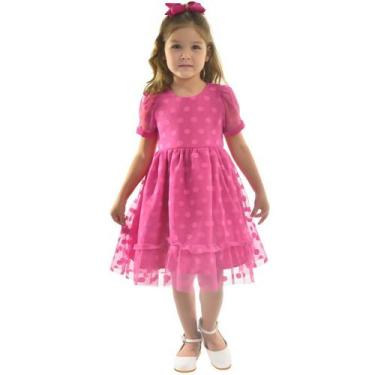 Imagem de Vestido Infantil Tule Poá Várias Cores Luxuoso - Moderna Meninas, Rosê