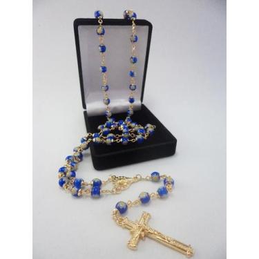 Imagem de Terço murano azul escuro 6mm - folh. ouro - armazem