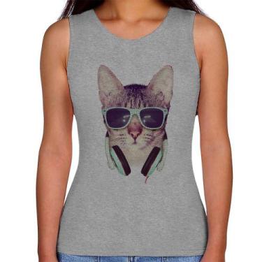 Imagem de Regata Feminina Gato Headphone - Foca na Moda, Cinza, G