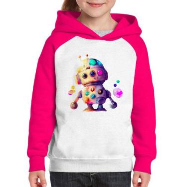 Imagem de Moletom Infantil Robô Colorido - Foca na Moda, Branco, Rosa, 6