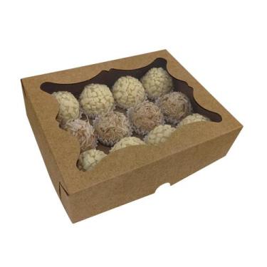 Imagem de 10 Caixas Kraft para 12 doces com Berço Removível com Visor - Embalage
