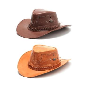 Imagem de Kit 2 Chapéu Country Em Couro De Cowboy Boiadeiro - Sertão, Cacau, Ban