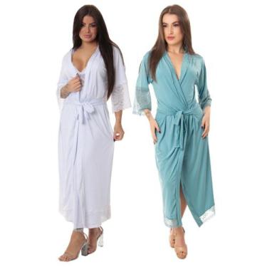 Imagem de Kit 2 robe noiva feminino roupão de renda luxo hobe brc - ALTIE, Branc
