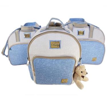 Imagem de Bolsas Maternidade Bebe Jeans Bolsa Grande + Bolsa Média + Mochila + T