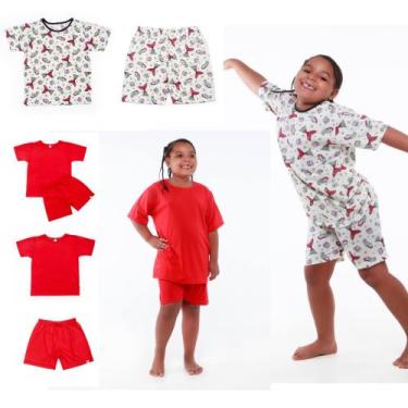 Imagem de Pijama ou conjunto infantil Fifico modas  bege mar sereia e vermelho, 