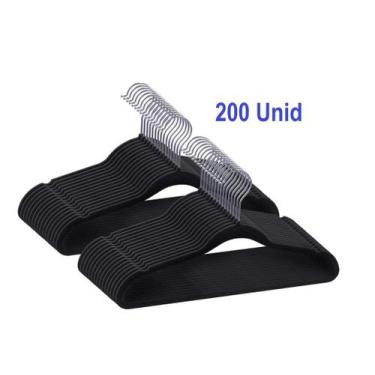 Imagem de Kit 200 Cabides de Veludo Ultra Fino Antideslizante Preto - Toaninni