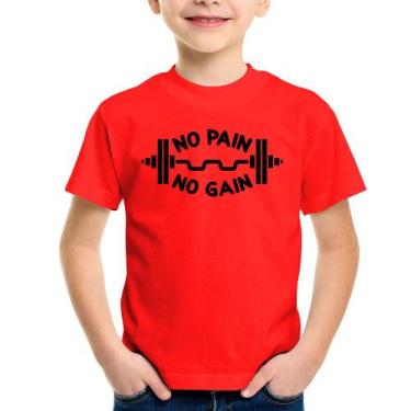 Imagem de Camiseta Infantil No Pain No Gain - Foca na Moda, Vermelho, 6