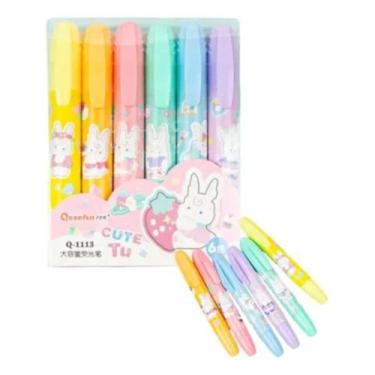 Imagem de Kit com 6 caneta marca texto coelho - bazar do saara