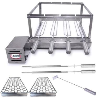 Imagem de Combo Brasa Grill Tradicional Gira 4 Espetos Churrasqueira Elétrica Gi
