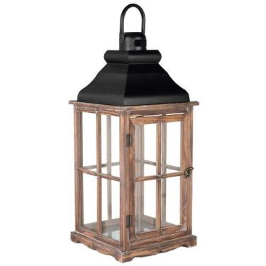 Imagem de Lanterna Marroquina Rústica Madeira Cúpula Preta 68X26Cm - Al8