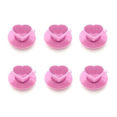 Imagem de Conjunto de Café 06 Xícaras e Pires 100ml Coração Plástico - Fortinjet